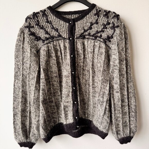 Sweaters - Vintage 80's Mohair Italian Puff Sleeve Cardigan